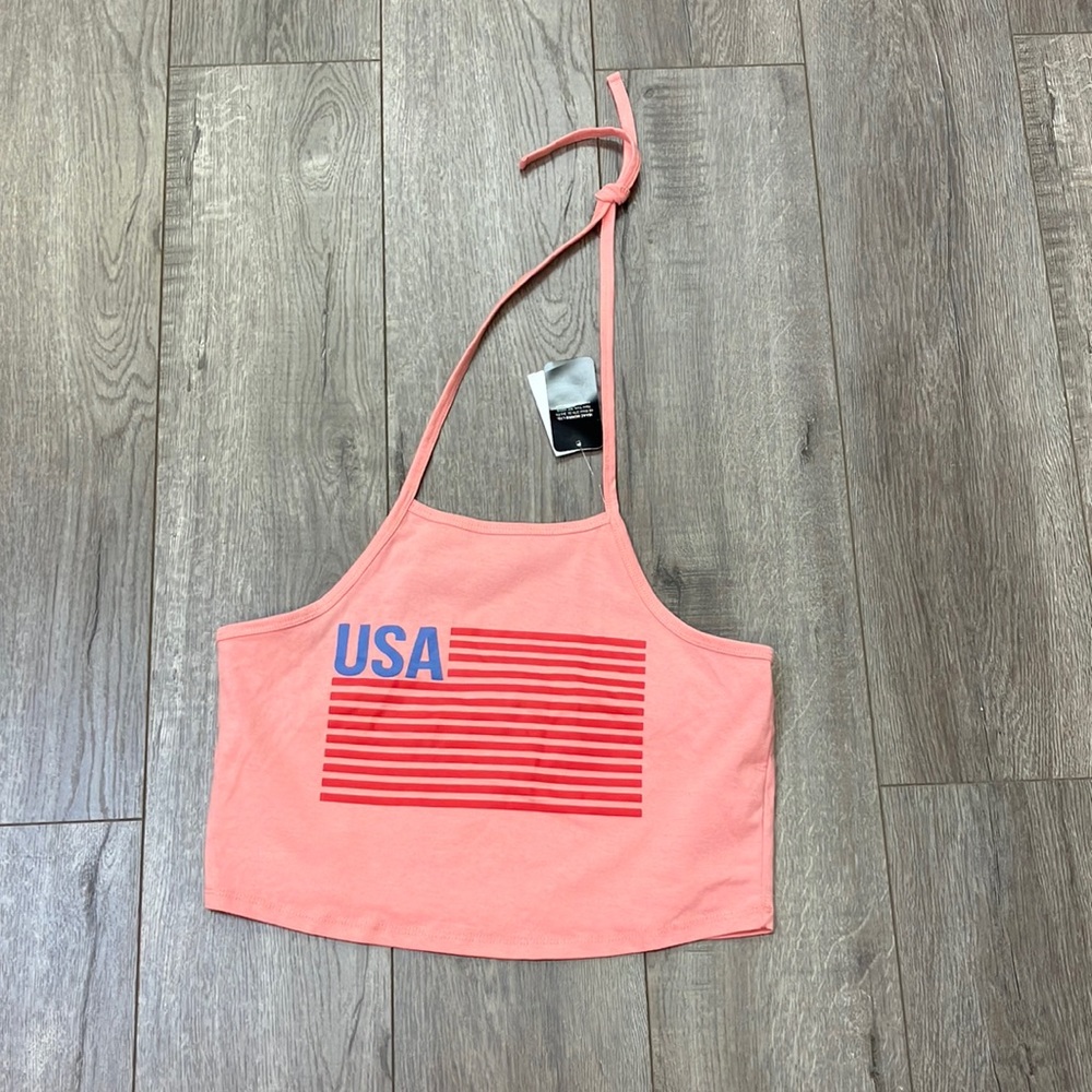 Isaac Morris coral red blue USA flag shirt new with tags size medium
